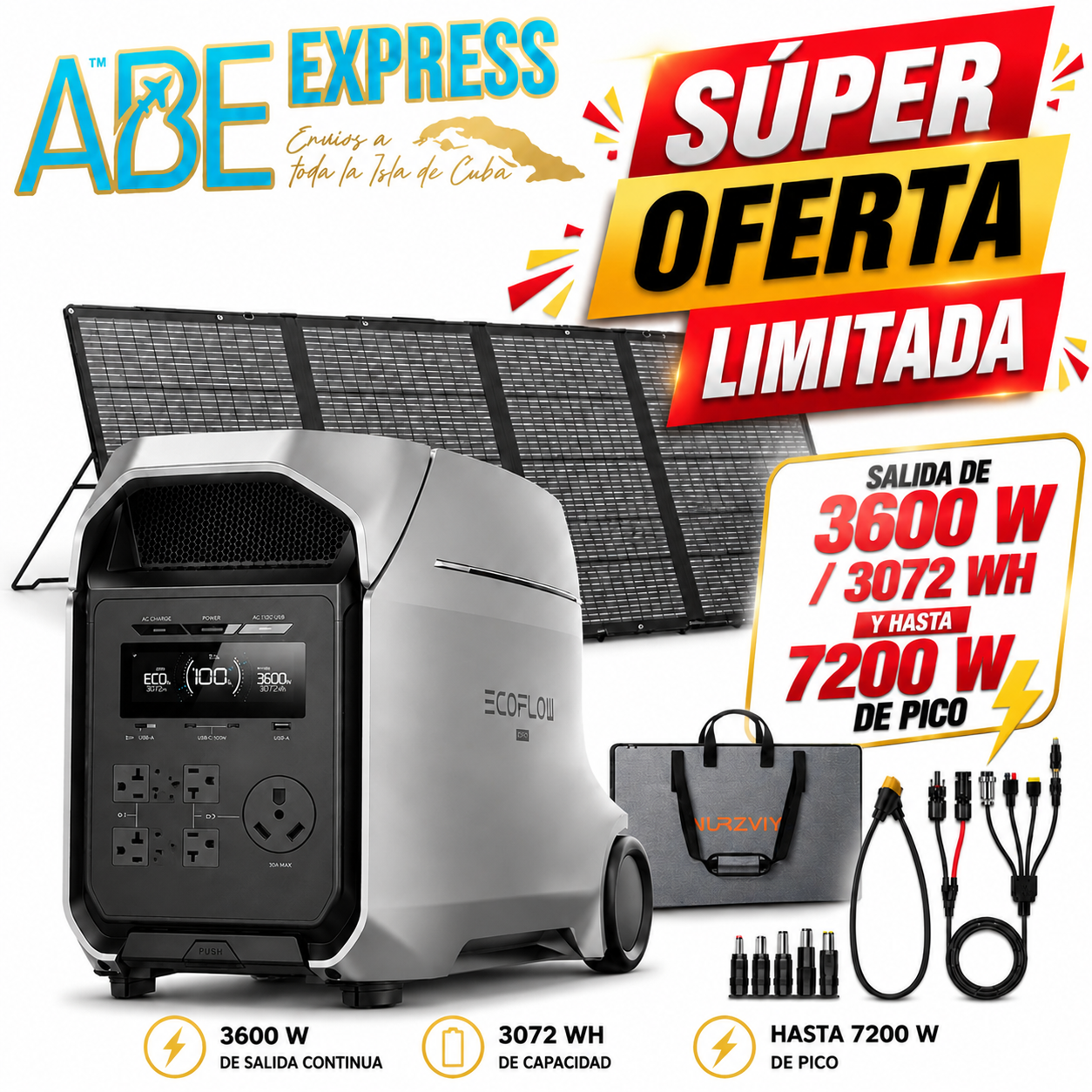 Ecoflow Delta 3 Pro Ultra 3600 W con Panel Solar Bifacial 220 W